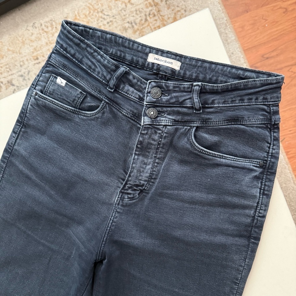 Imelda Jeans High-Waisted Straight Leg Denim Faded Dark Wash Moto Chic Grunge - Picture 2 of 7